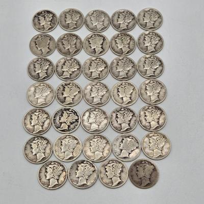 LOT 139: Thirty-Four 90% Silver Mercury Dimes
