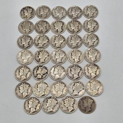 LOT 139: Thirty-Four 90% Silver Mercury Dimes