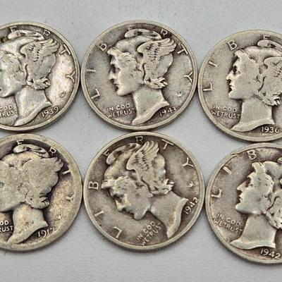 LOT 139: Thirty-Four 90% Silver Mercury Dimes