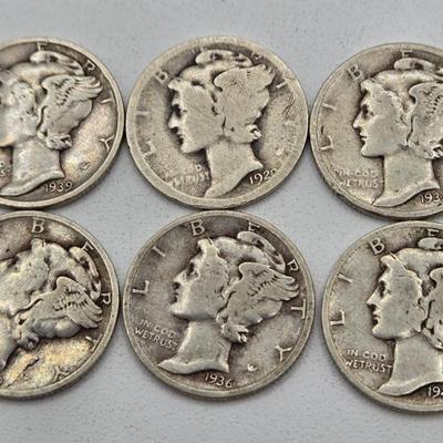 LOT 139: Thirty-Four 90% Silver Mercury Dimes