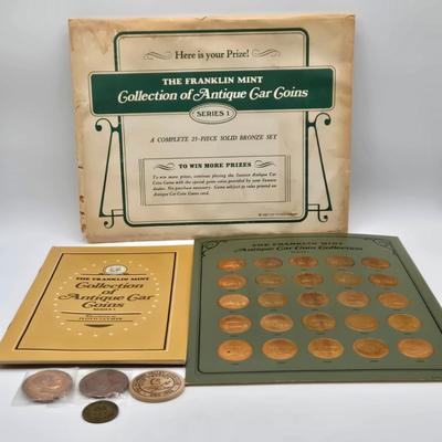 LOT 146: The Franklin Mint Collection of Antique Car Coins, Vintage Bronze Coin Commemorating Inauguration of Dwight D. Eisenhower and More