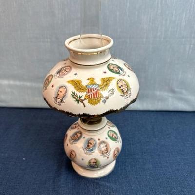 Lot 13. Vintage Presidents Oil Lamp 13 inches tall