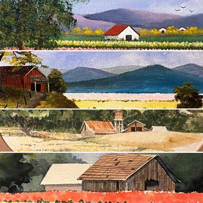 Four Framed Barn Scene Paintings - Mara Walton, Betsy Jones & More (GB1-RG)