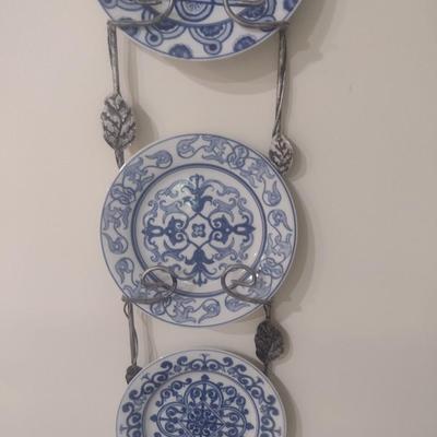 Pair of Metal Framed Dish Collector Racks with Ceramic Dishes (See all Pictures)