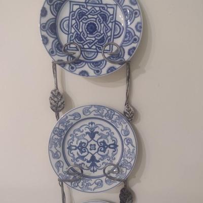 Pair of Metal Framed Dish Collector Racks with Ceramic Dishes (See all Pictures)