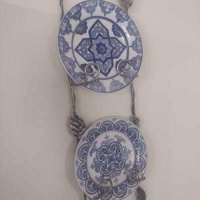 Pair of Metal Framed Dish Collector Racks with Ceramic Dishes (See all Pictures)