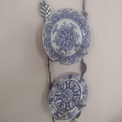 Pair of Metal Framed Dish Collector Racks with Ceramic Dishes (See all Pictures)