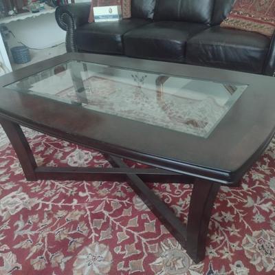 Dark Mahogany Coffee Table with Glass Insert Top