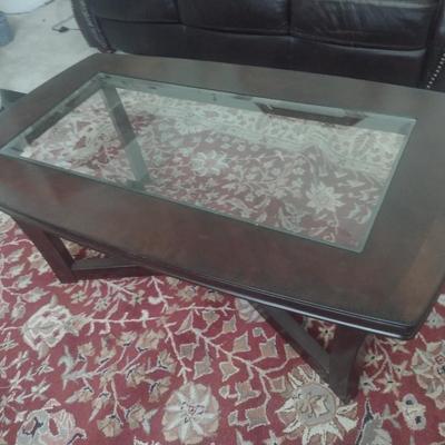 Dark Mahogany Coffee Table with Glass Insert Top