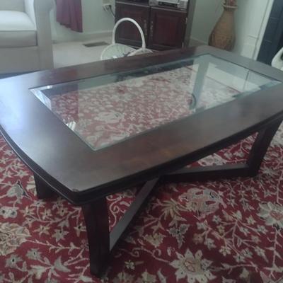Dark Mahogany Coffee Table with Glass Insert Top