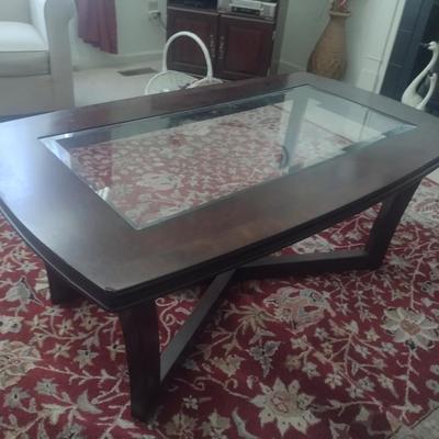 Dark Mahogany Coffee Table with Glass Insert Top