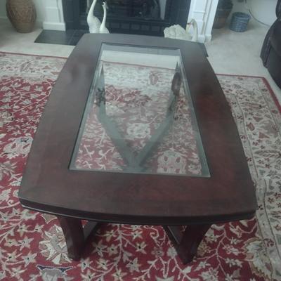 Dark Mahogany Coffee Table with Glass Insert Top
