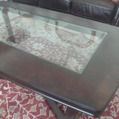 Dark Mahogany Coffee Table with Glass Insert Top