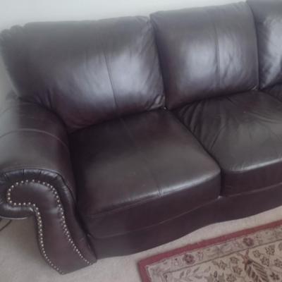 Full Sized Couch with Brass Tack Accents