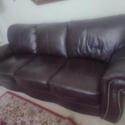 Full Sized Couch with Brass Tack Accents