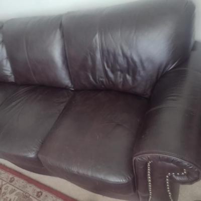 Full Sized Couch with Brass Tack Accents
