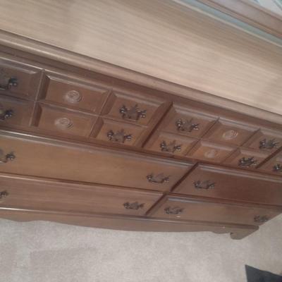 Walnut Finish Three Over Four Dresser with Mirror