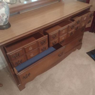 Walnut Finish Three Over Four Dresser with Mirror