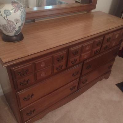 Walnut Finish Three Over Four Dresser with Mirror