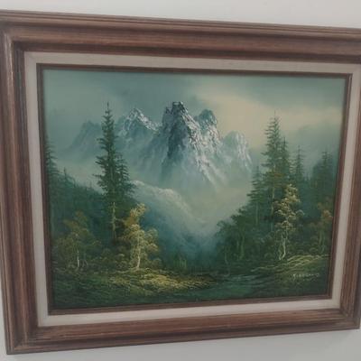 Framed Original Artwork Mountain Scenery Signed by Artist