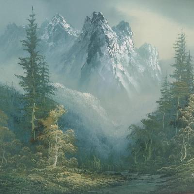 Framed Original Artwork Mountain Scenery Signed by Artist