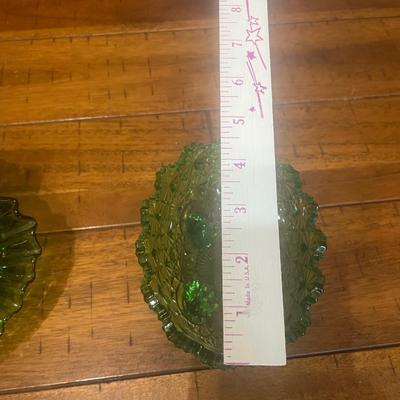 Sale Photo Thumbnail #4: Fenton colonial green art glass basket and vtg daisy & button oval footed green dish
