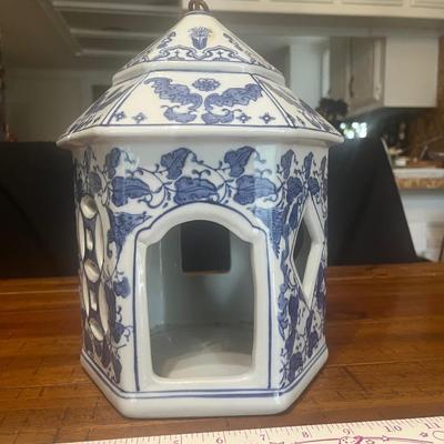 Sale Photo Thumbnail #11: Blue & White ceramic birdhouse