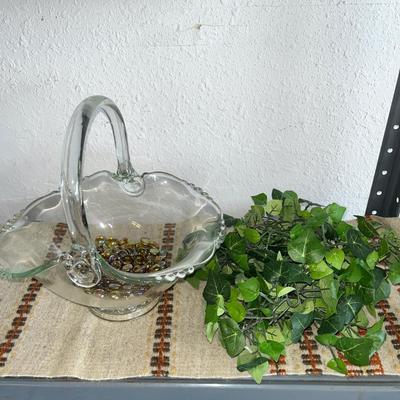 Sale Photo Thumbnail #65: Large clear basket with greenery garland