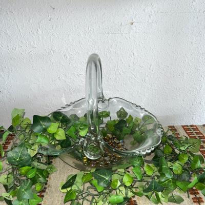 Sale Photo Thumbnail #64: Large clear basket with greenery garland
