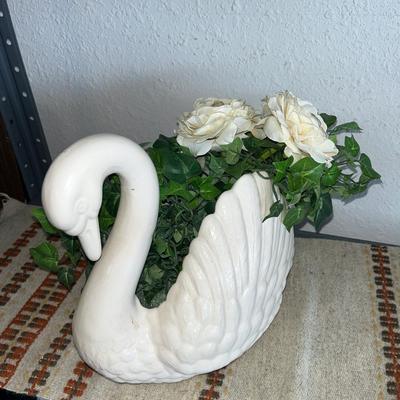 Sale Photo Thumbnail #70: Swan ceramic planter with greenery