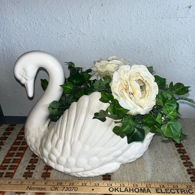 Sale Photo Thumbnail #71: Swan ceramic planter with greenery