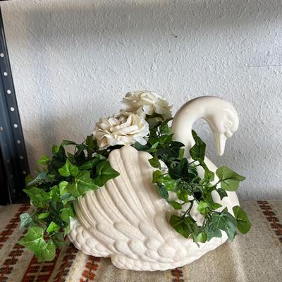 Sale Photo Thumbnail #68: Swan ceramic planter with greenery