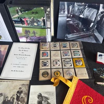 Lot 10 variety of photos and memorabilia of JFK and presidential buttons