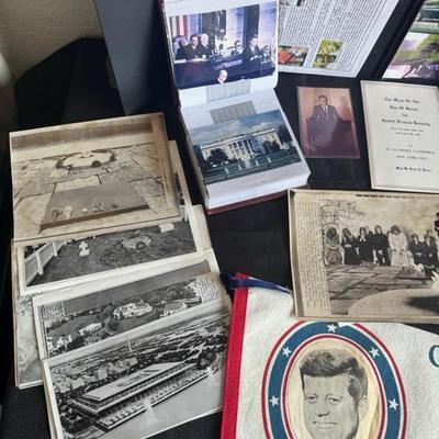 Lot 10 variety of photos and memorabilia of JFK and presidential buttons