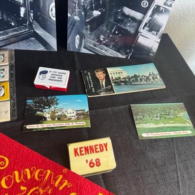Lot 10 variety of photos and memorabilia of JFK and presidential buttons