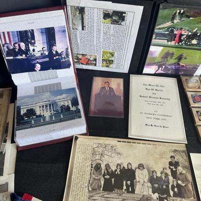 Lot 10 variety of photos and memorabilia of JFK and presidential buttons
