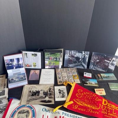 Lot 10 variety of photos and memorabilia of JFK and presidential buttons