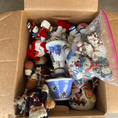 Sale Photo Thumbnail #116: Box of assorted snowmen figurines and decor and wall hanging
