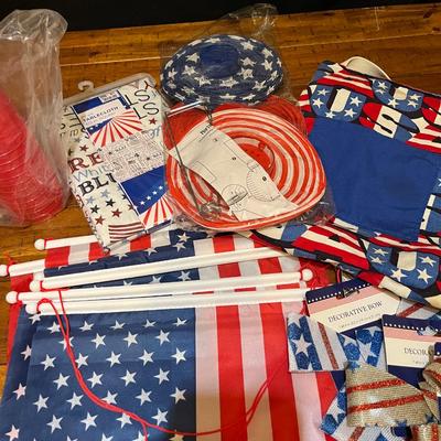 Sale Photo Thumbnail #141: Fabric USA tote full of flags and other patriotic décor