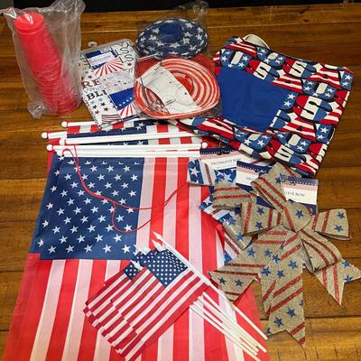 Sale Photo Thumbnail #139: Fabric USA tote full of flags and other patriotic décor