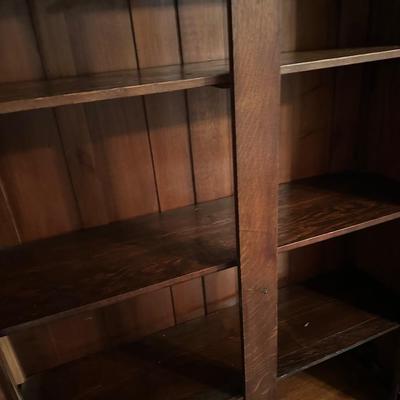 Vintage Oak Display Cabinet with Carved Details & Glass Doors
