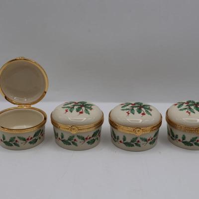 Lenox Christmas Holly Berry Porcelain Trinket Boxes (4)