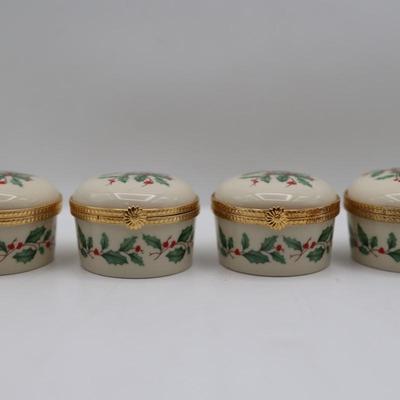Lenox Christmas Holly Berry Porcelain Trinket Boxes (4)