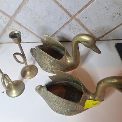 Sale Photo Thumbnail #691: Brass ducks and candlesticks