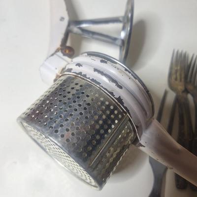 Sale Photo Thumbnail #738: vintage potato ricer and silverpate flatware etc