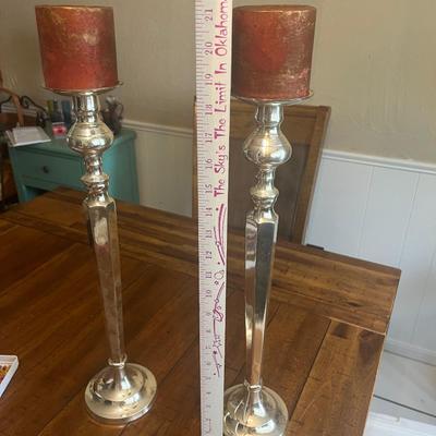 Sale Photo Thumbnail #178: Pair of silver, heavy candlesticks w/candles - see size in pics
