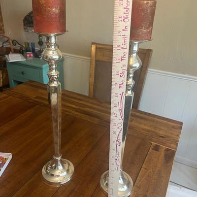 Sale Photo Thumbnail #179: Pair of silver, heavy candlesticks w/candles - see size in pics