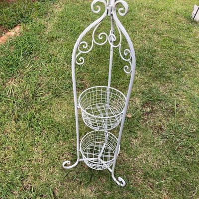 Sale Photo Thumbnail #182: 2 tier iron basket display with bird on top - see pics for measurements