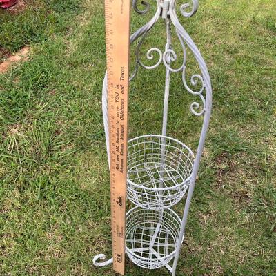 Sale Photo Thumbnail #183: 2 tier iron basket display with bird on top - see pics for measurements