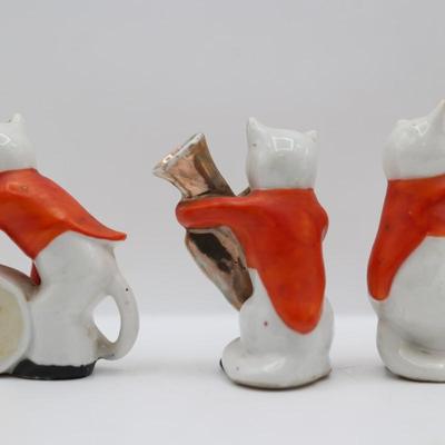 Vintage Porcelain Cat Figurines Trio Playing Musical Instruments